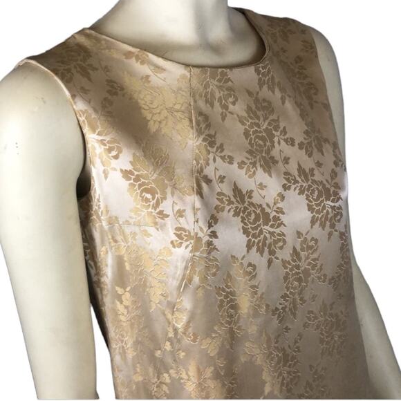 Vintage 1960s Gold Satin Damask sleeveless maxi Dress size large - Picture 6 of 12